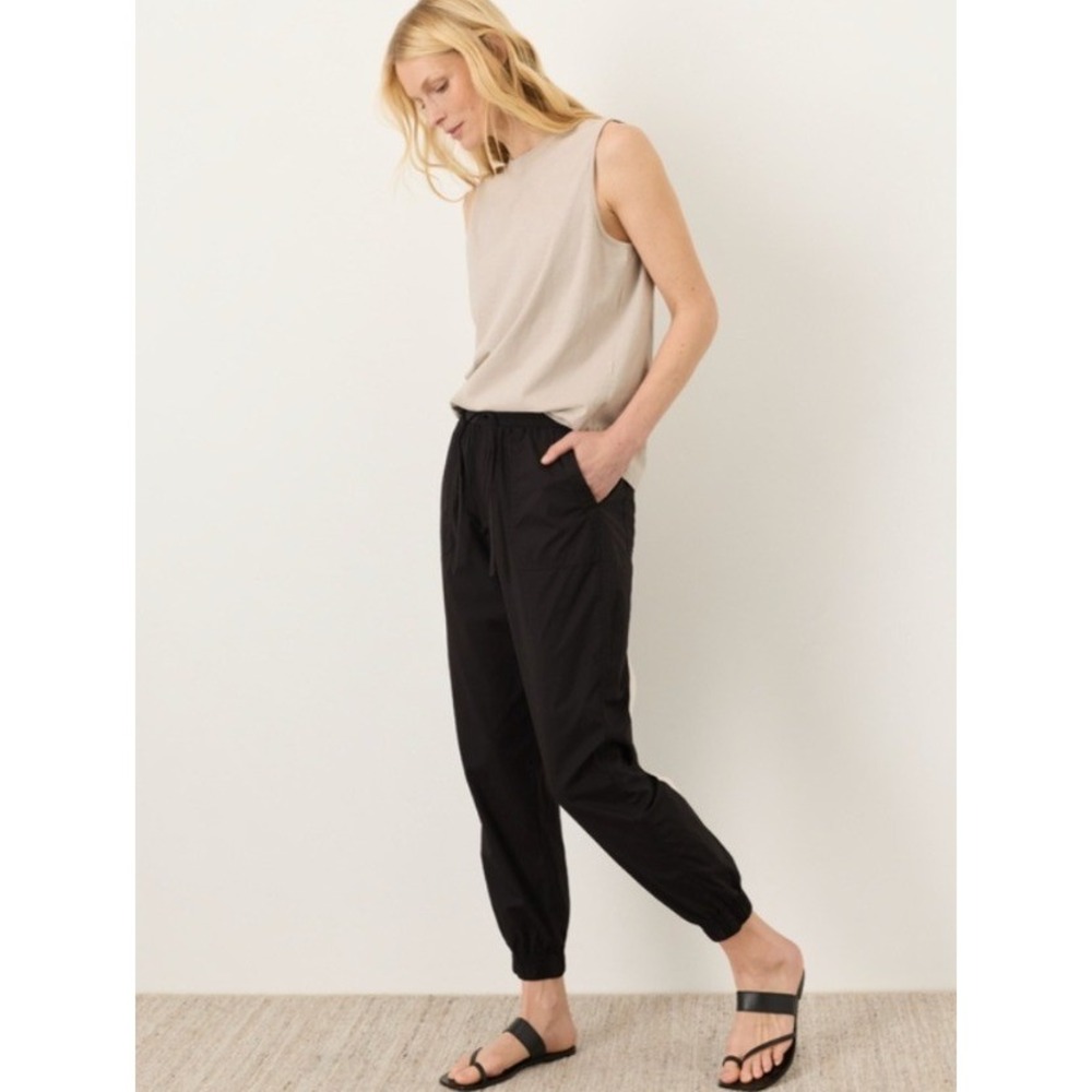 Pact Organic Stretch Poplin Jogger Elastic Waist Tapered Pants Black Medium